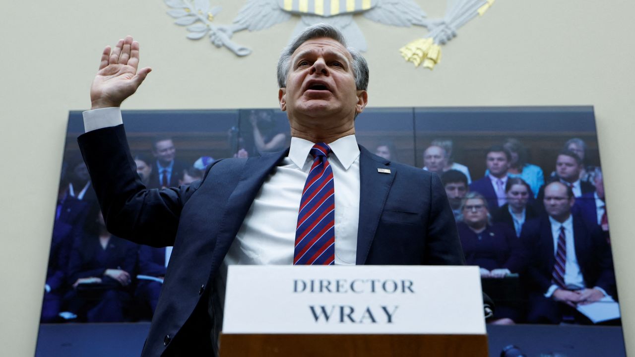 FBI Director Christopher Wray is sworn in prior to testifying before a House Judiciary Committee hearing.