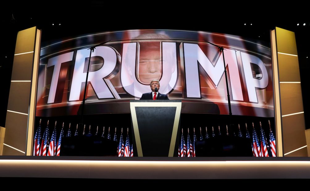 Trump delivers a speech at the Republican National Convention in July 2016, accepting the party's nomination for president. 