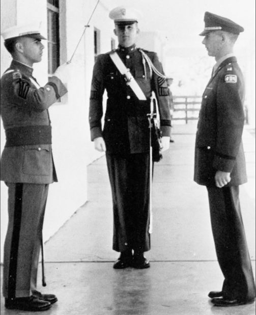 Trump, center, stands at attention during his senior year at the New York Military Academy.